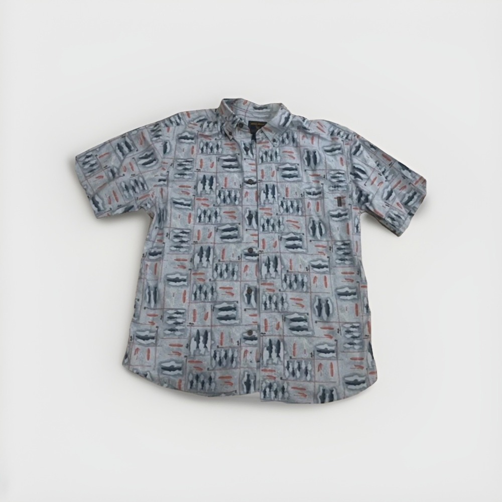 Woolrich Fish Print Short Sleeve Button-up‎ Shirt Size Large L